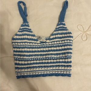 Hollister Striped Knit Crop Top in Blue and White